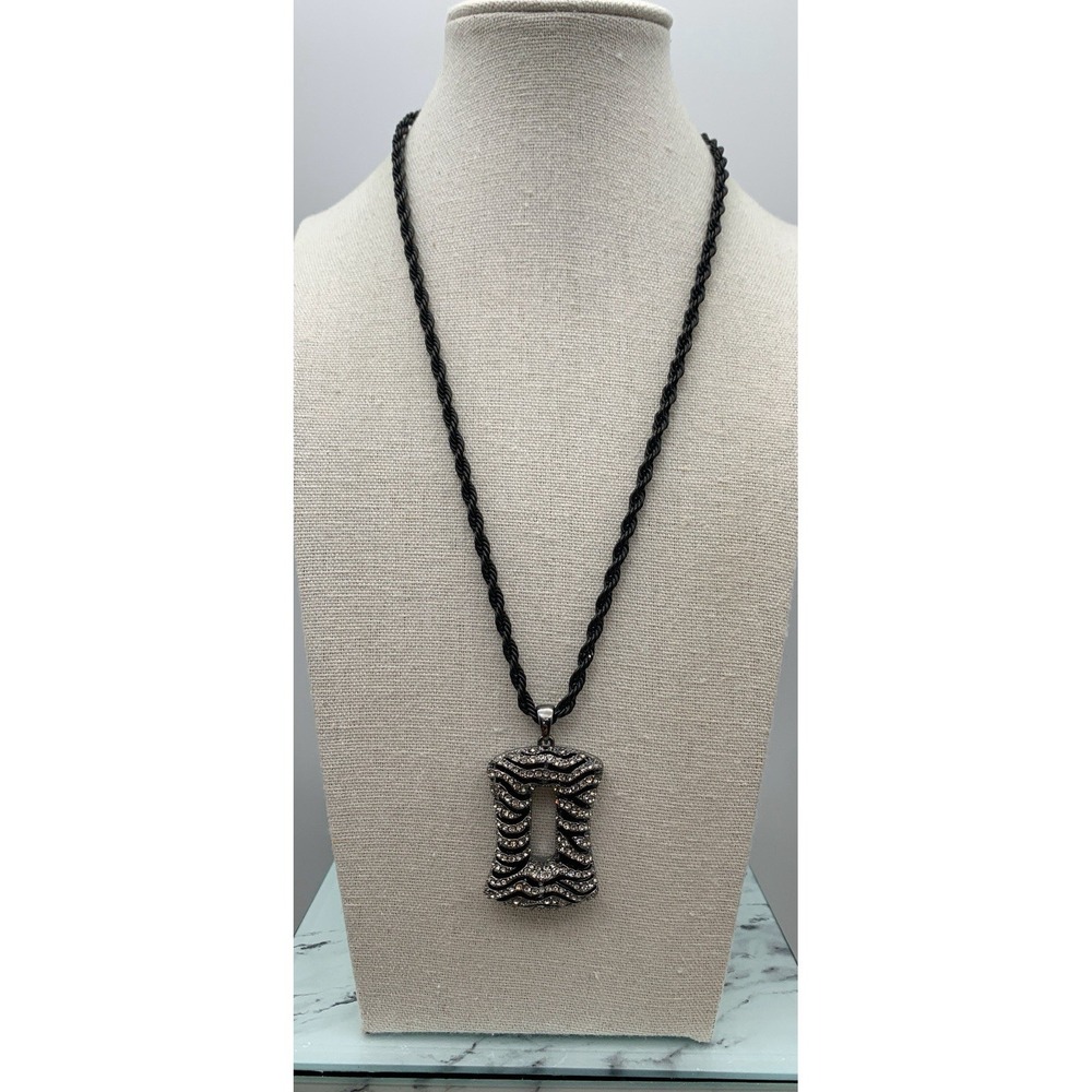 Black Chain Necklace With A Reversible Rhinestone/ Etched Pendant 19" Whimsygoth
